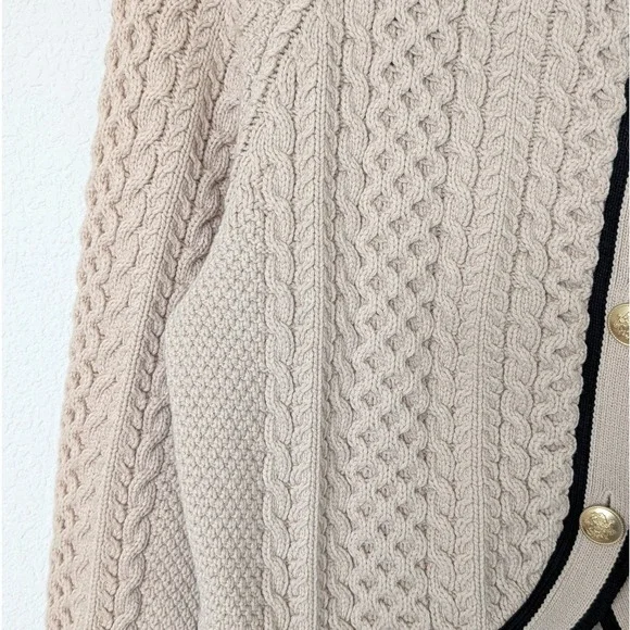 J. Crew Cropped Cable-knit Sweater - Classic Cardigan -Size Large tan black - Picture 8 of 15